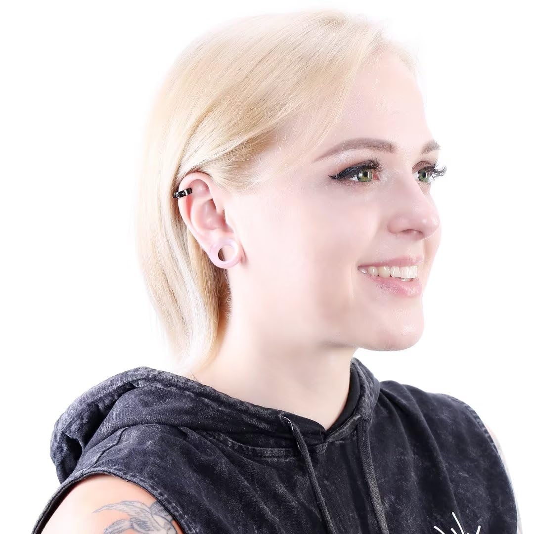 WBRWP 48/32/24/22/20/16/12pcs Ear Tunnels and Plugs - Double Flared Hollow Hard/Soft Silicone Ear Gauges - Ear Expander Stretcher Body Piercing Jewelry 8g-1"