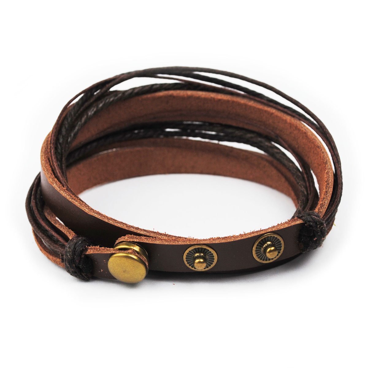 Genuine Leather Bracelet for Women & Men,Unisex Multilayer Leather Adjustable Bracelet Cuff Wrap Multicolor Rope Wristband