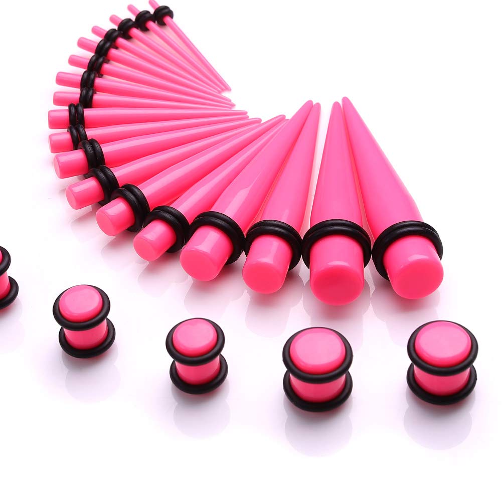50 Pieces Ear Stretching Kit 14G-00G Acrylic Tapers and Plugs + Silicone Tunnels - Ear Gauges Expander Set Body Piercing Jewelry