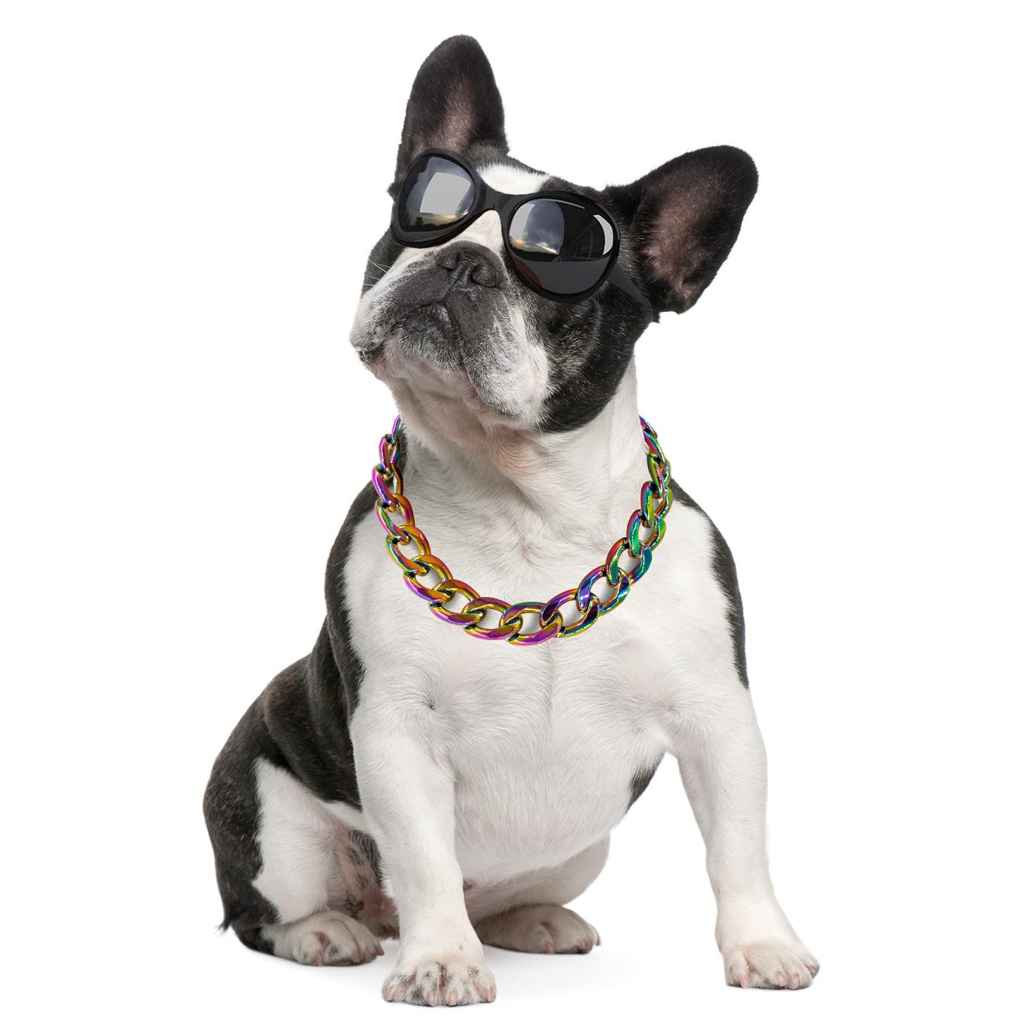 18K Gold Plated Dog Chain Collar-3/4 Inch (20mm) Width Cuban Link Durable Dog Necklace, Cute Fashion Pet Collar for Pit Bulldog, Light Metal Jewelry Bold Chain Puppy Accessories (26 inch, Gold)