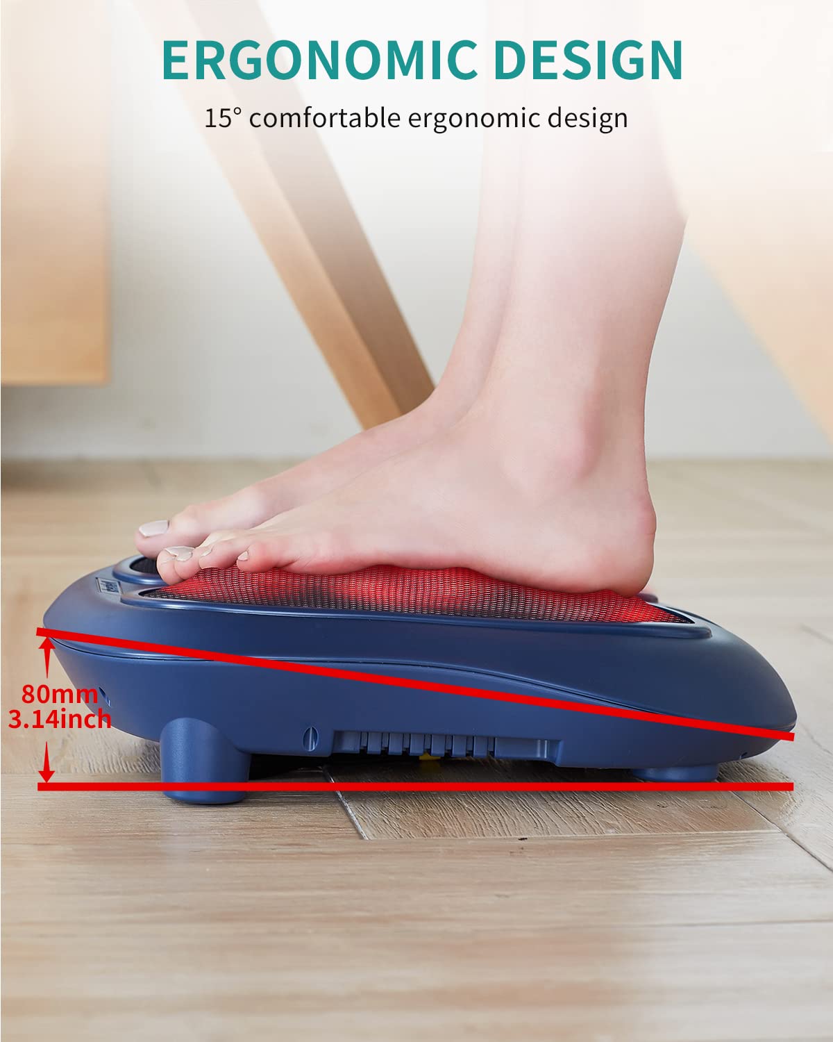 Nekteck Foot Massager with Heat, Shiatsu Heated Electric Kneading Foot Massager Machine for Plantar Fasciitis, Built-in Infrared Heat Function and Power Cord (Black)
