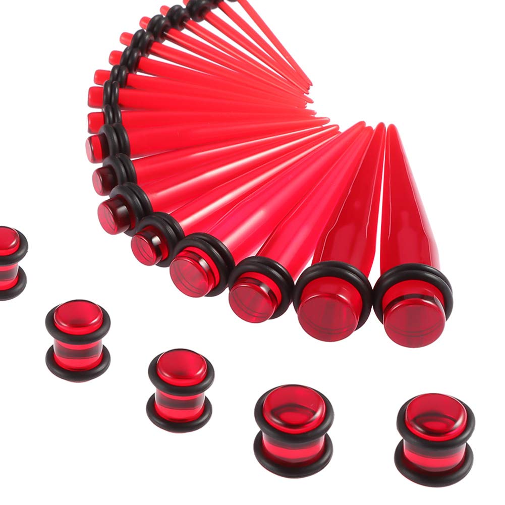 50 Pieces Ear Stretching Kit 14G-00G Acrylic Tapers and Plugs + Silicone Tunnels - Ear Gauges Expander Set Body Piercing Jewelry