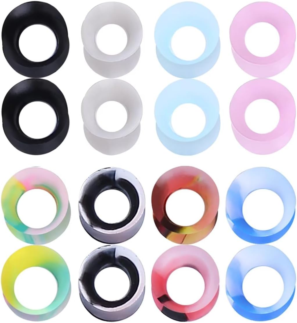 WBRWP 48/32/24/22/20/16/12pcs Ear Tunnels and Plugs - Double Flared Hollow Hard/Soft Silicone Ear Gauges - Ear Expander Stretcher Body Piercing Jewelry 8g-1"