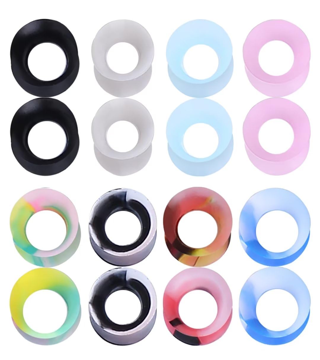 WBRWP 48/32/24/22/20/16/12pcs Ear Tunnels and Plugs - Double Flared Hollow Hard/Soft Silicone Ear Gauges - Ear Expander Stretcher Body Piercing Jewelry 8g-1"