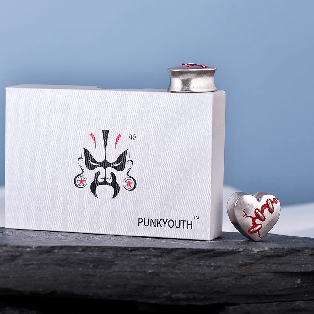 2PCS Ear Gauges Double Flared Plugs Sweet Cool Ear Stretcher Expander Heart Shape Gauge Earrings For Women Cute Piercings 0g-1"