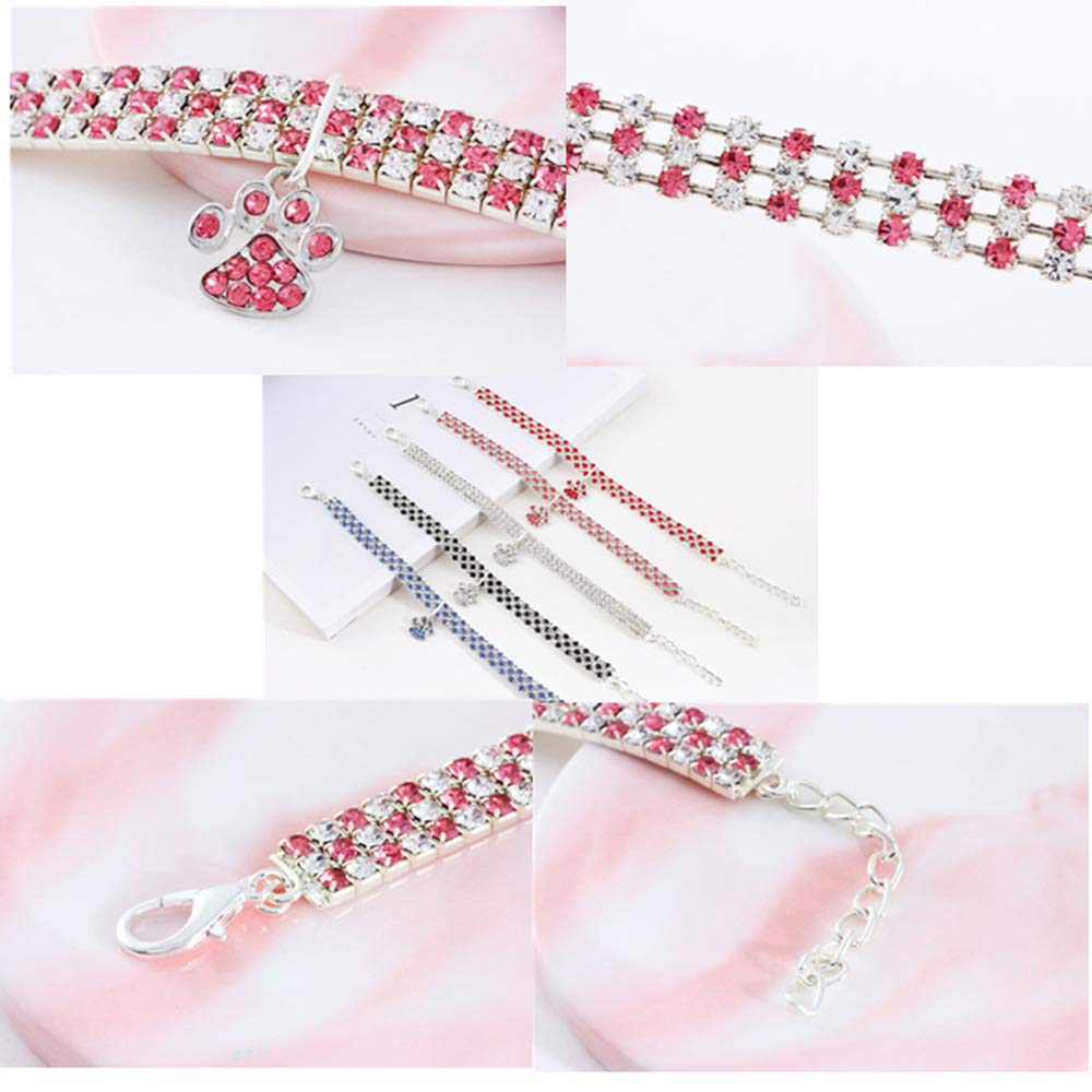 Pet Collar with Diamonds, Adjustable Crystal Diamond Elastic Heart Claw Pendant Wedding cat and Dog Small pet Necklace Jewelry