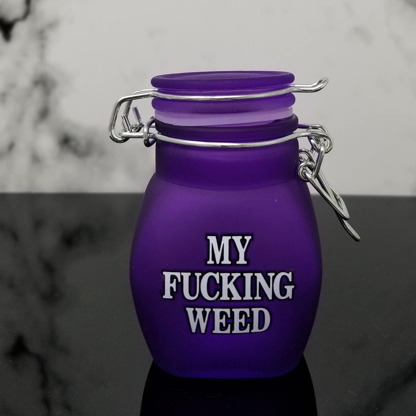 Airtight Glass Herb Jar Small 3.5" Tall (Frosted Neon Purple/My Fing WE)