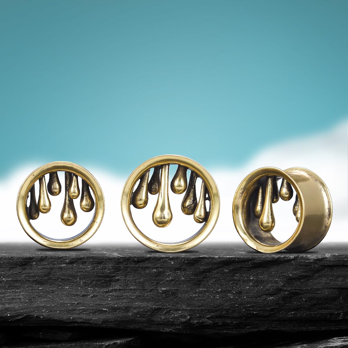 1 Pair Vintage Gauge For Ear Gothic Punk Waterdrop Plug Gauge Dangle Hanger Brass Saddle Tunnels Double Flared Ear Gauge Cool Women Body Piercing Jewelry