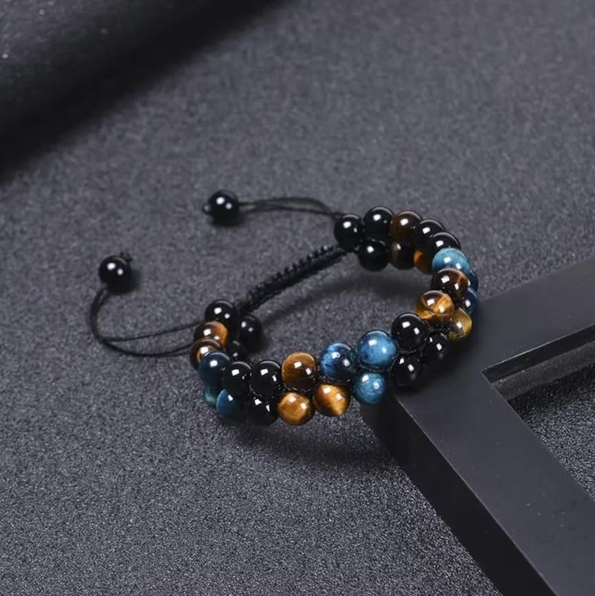 Black Obsidian Hematite Triple Protection Bracelet 10MM beads Set, Blue Tiger Eye Beads Bracelets, Lava Stone bracelets for Men Women