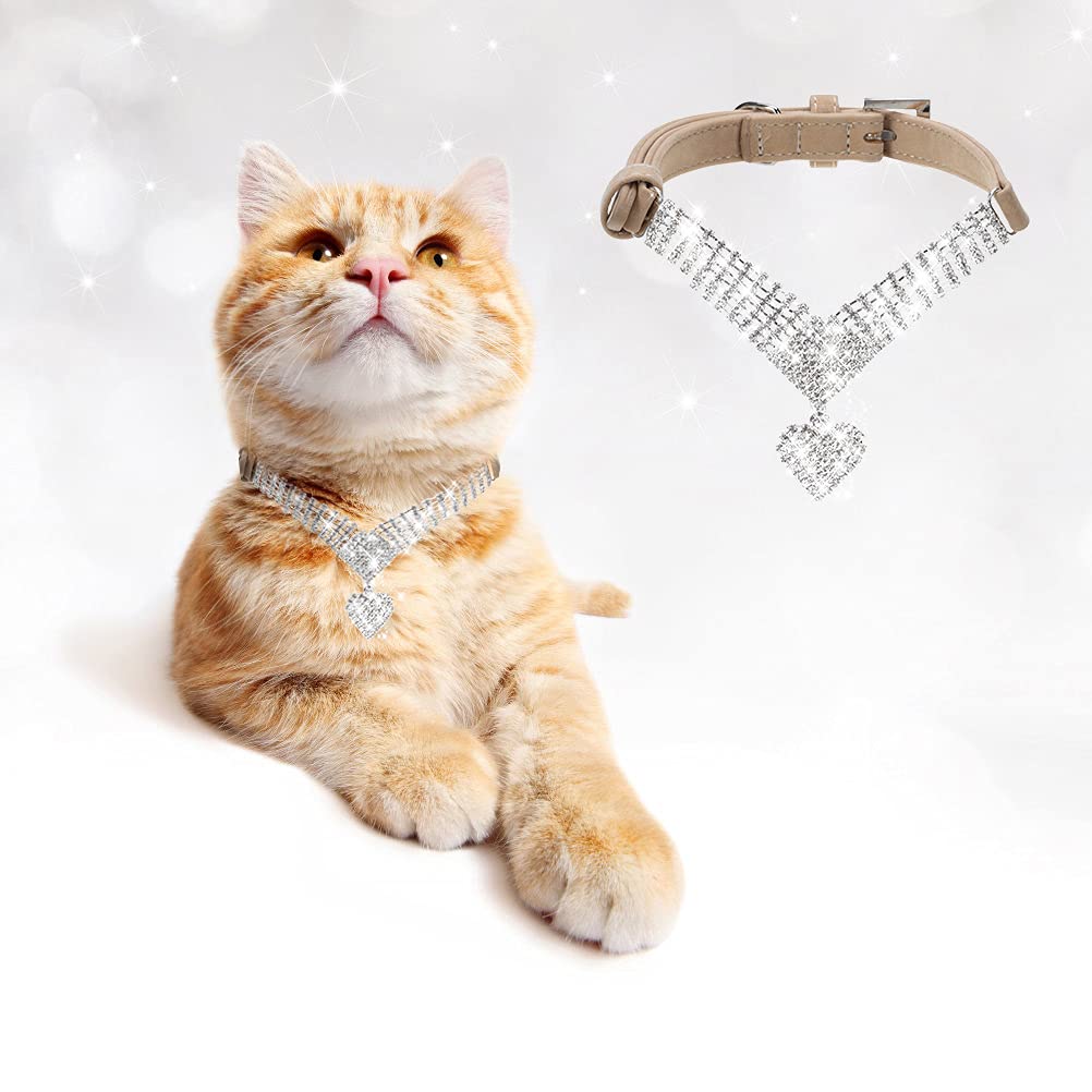 EXPAWLORER Dog Collar Rhinestone Necklace - Cute Sparkling Pet Collar for Girl Dogs and Cats, Soft Crystal Cat Collar Neck Decoration, Adjustable for Small Medium Large Breed Sizes, Pink XS