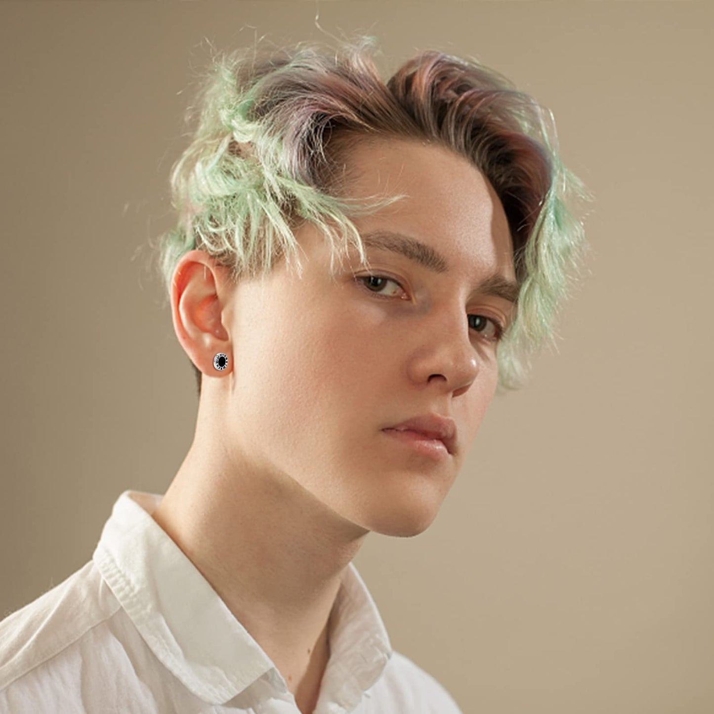 Black Stainless Steel Stud Earrings for Men Women Small Huggie Hoop Earrings Set for Men Cool Goth Punk Earrings Barbell Earrings Black Silver Hoop Cartilage Earring (Classic) (Black Tone)