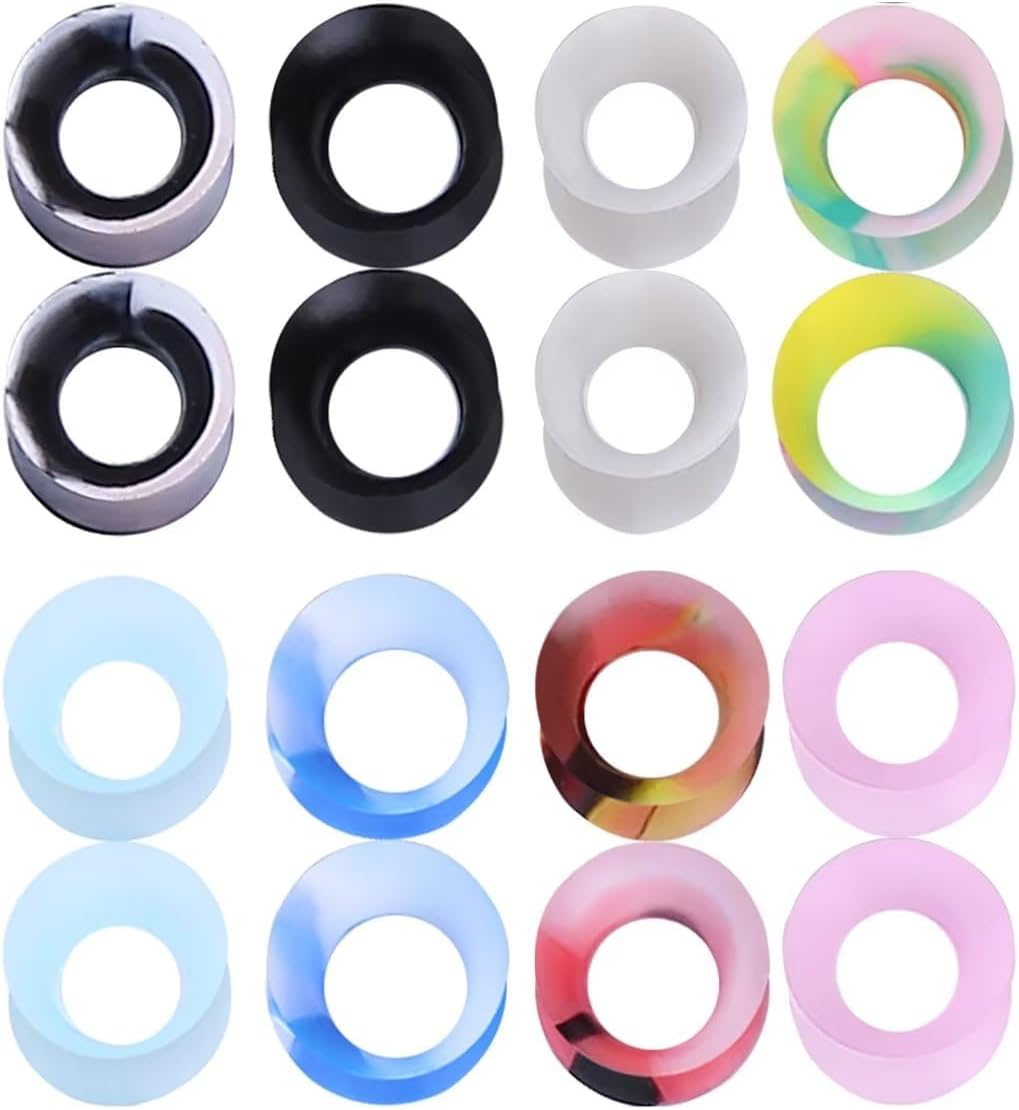 WBRWP 48/32/24/22/20/16/12pcs Ear Tunnels and Plugs - Double Flared Hollow Hard/Soft Silicone Ear Gauges - Ear Expander Stretcher Body Piercing Jewelry 8g-1"