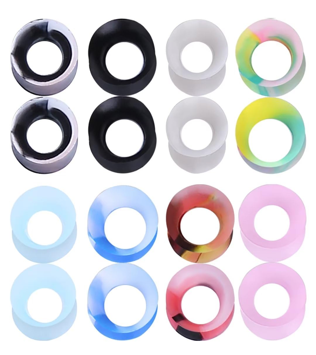 WBRWP 48/32/24/22/20/16/12pcs Ear Tunnels and Plugs - Double Flared Hollow Hard/Soft Silicone Ear Gauges - Ear Expander Stretcher Body Piercing Jewelry 8g-1"