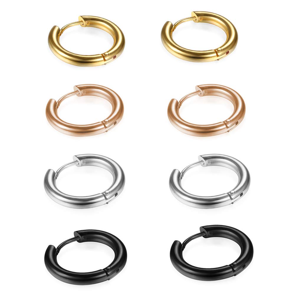 316L Surgical Stainless Steel Huggie Hoop Earrings 6mm 8mm 10mm 11mm 12mm 14mm Hypoallergenic Earrings Hoop Cartilage Helix Lobes Hinged Sleeper Earrings For Men Women Girls