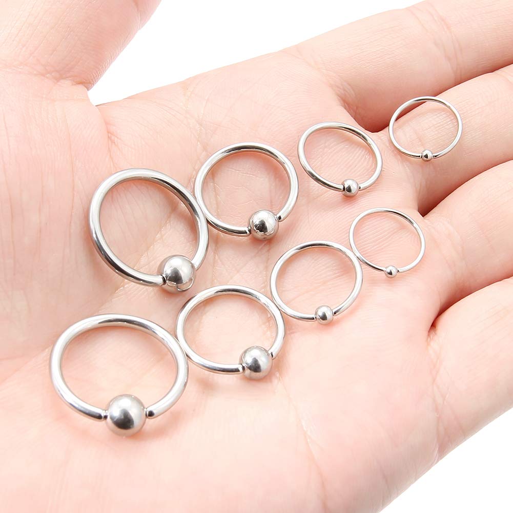 SCERRING 4 Pairs 20G 16G 14G 12G Stainless Steel Captive Bead Ring Nose Hoop Rings Eyebrow Lip Ear Tragus Cartilage Daith Septum Nipple Belly PA Retainer Piercing Jewelry 10-16mm