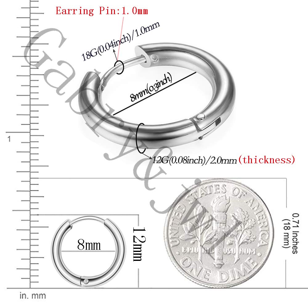 316L Surgical Stainless Steel Huggie Hoop Earrings 6mm 8mm 10mm 11mm 12mm 14mm Hypoallergenic Earrings Hoop Cartilage Helix Lobes Hinged Sleeper Earrings For Men Women Girls