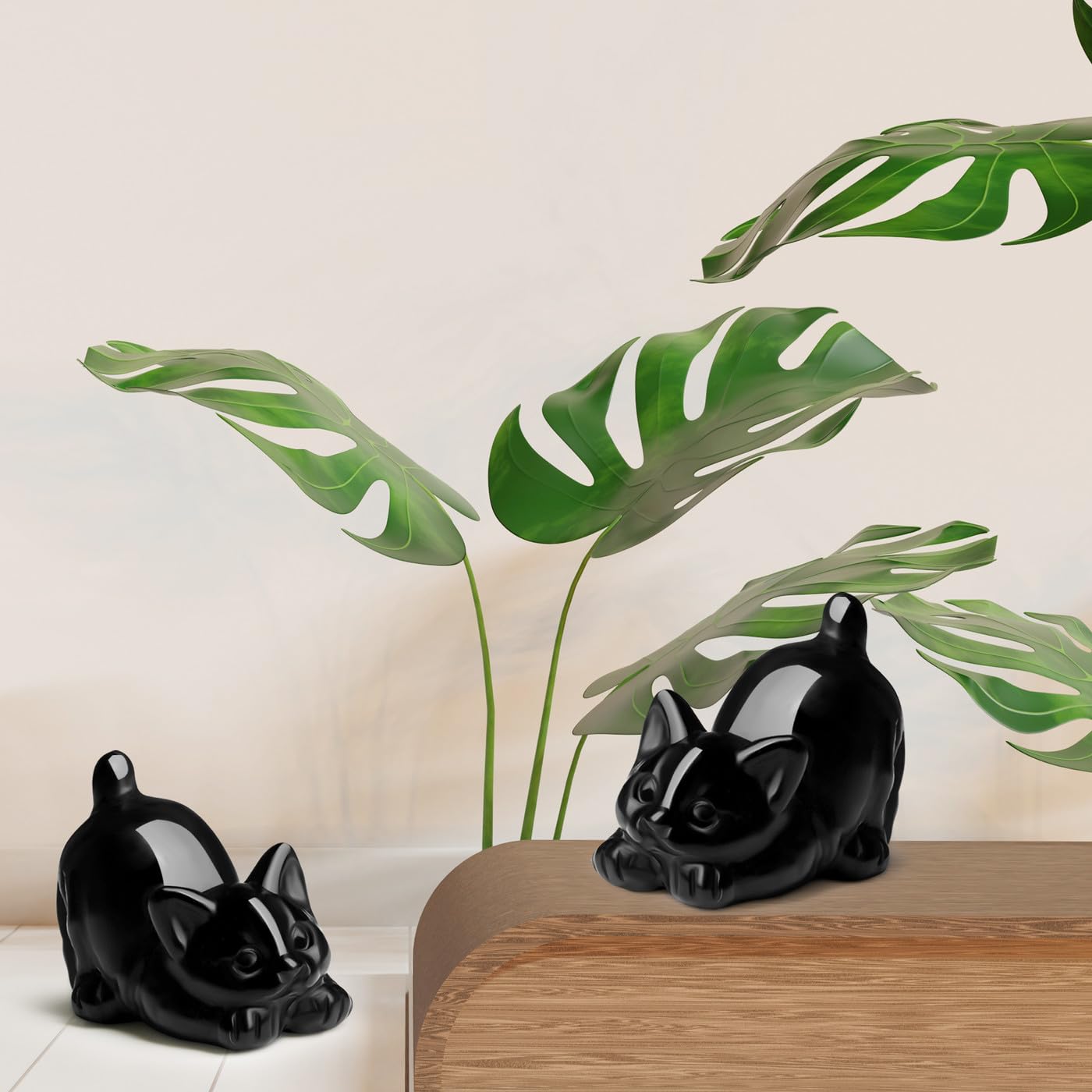 Black Obsidian Cat Statue Crystals and Healing Stones Cat Carved Room Home Decor Figurines for Office Lazy Sculpture Stone Crystal Desk Cute Art Decoration Gemstones Gifts for Cat Lovers Women
