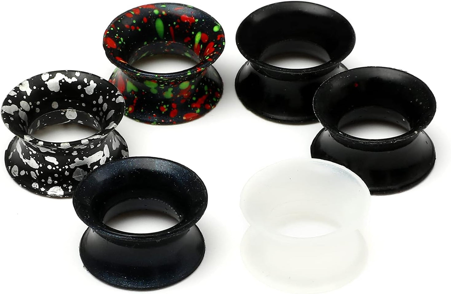 WBRWP 48/32/24/22/20/16/12pcs Ear Tunnels and Plugs - Double Flared Hollow Hard/Soft Silicone Ear Gauges - Ear Expander Stretcher Body Piercing Jewelry 8g-1"