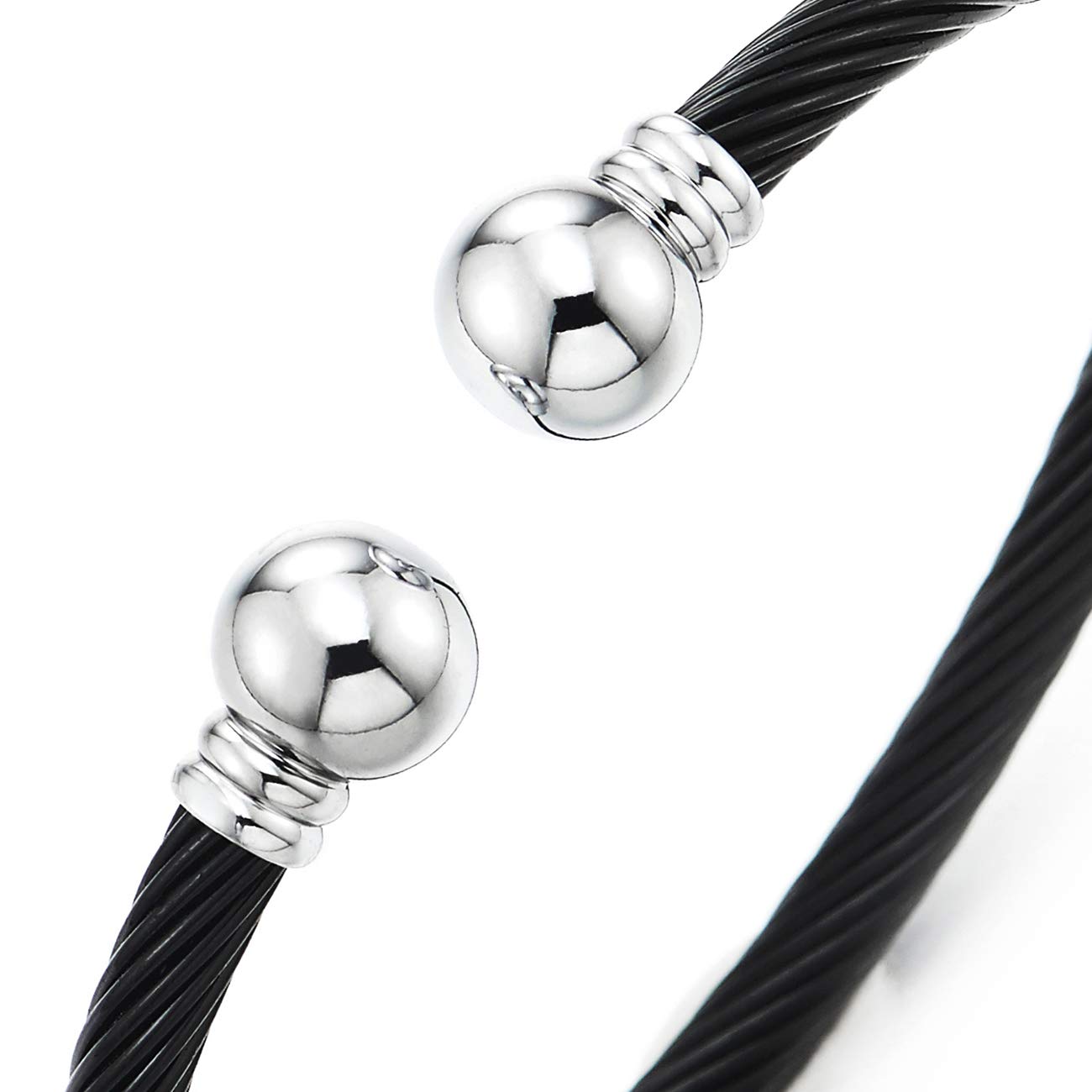COOLSTEELANDBEYOND Elastic Adjustable Stainless Steel Cuff Bangle Bracelet for Mens Womens