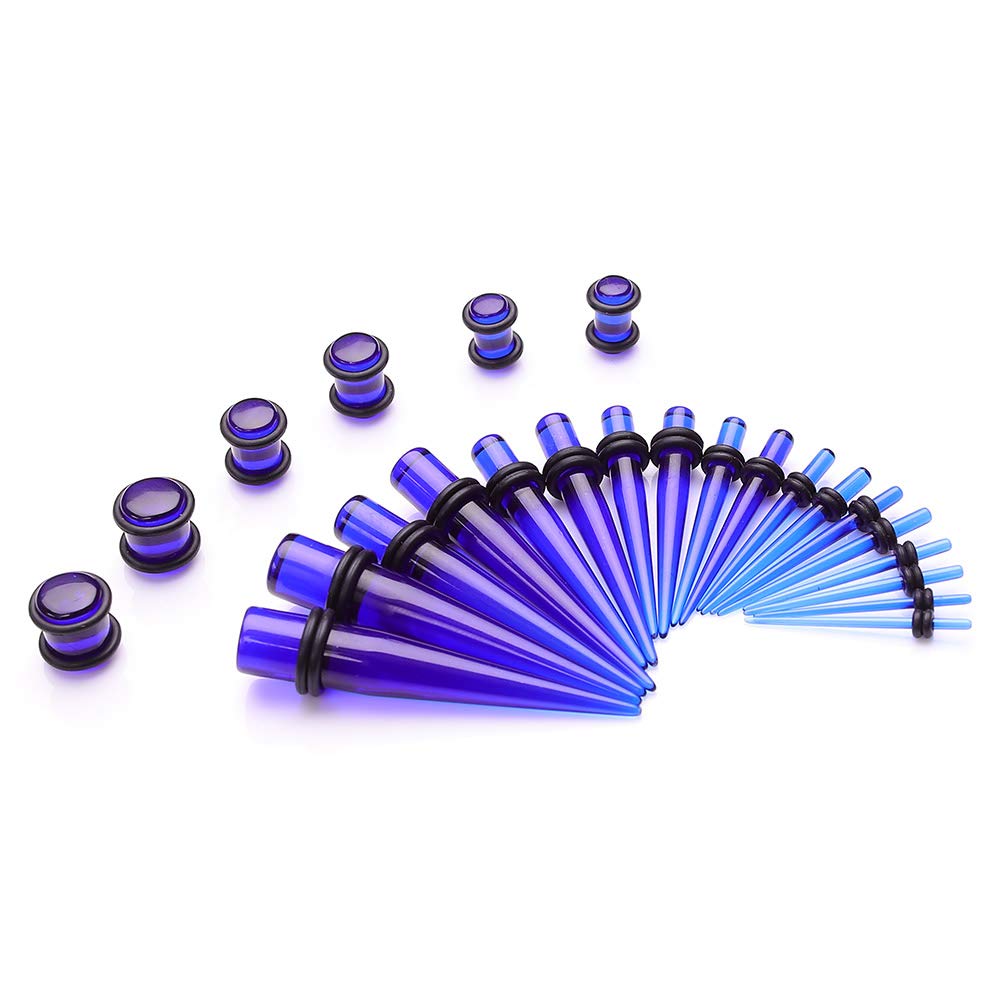 50 Pieces Ear Stretching Kit 14G-00G Acrylic Tapers and Plugs + Silicone Tunnels - Ear Gauges Expander Set Body Piercing Jewelry