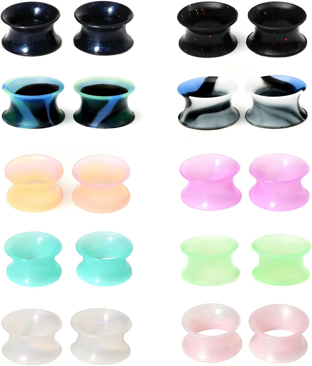 WBRWP 48/32/24/22/20/16/12pcs Ear Tunnels and Plugs - Double Flared Hollow Hard/Soft Silicone Ear Gauges - Ear Expander Stretcher Body Piercing Jewelry 8g-1"