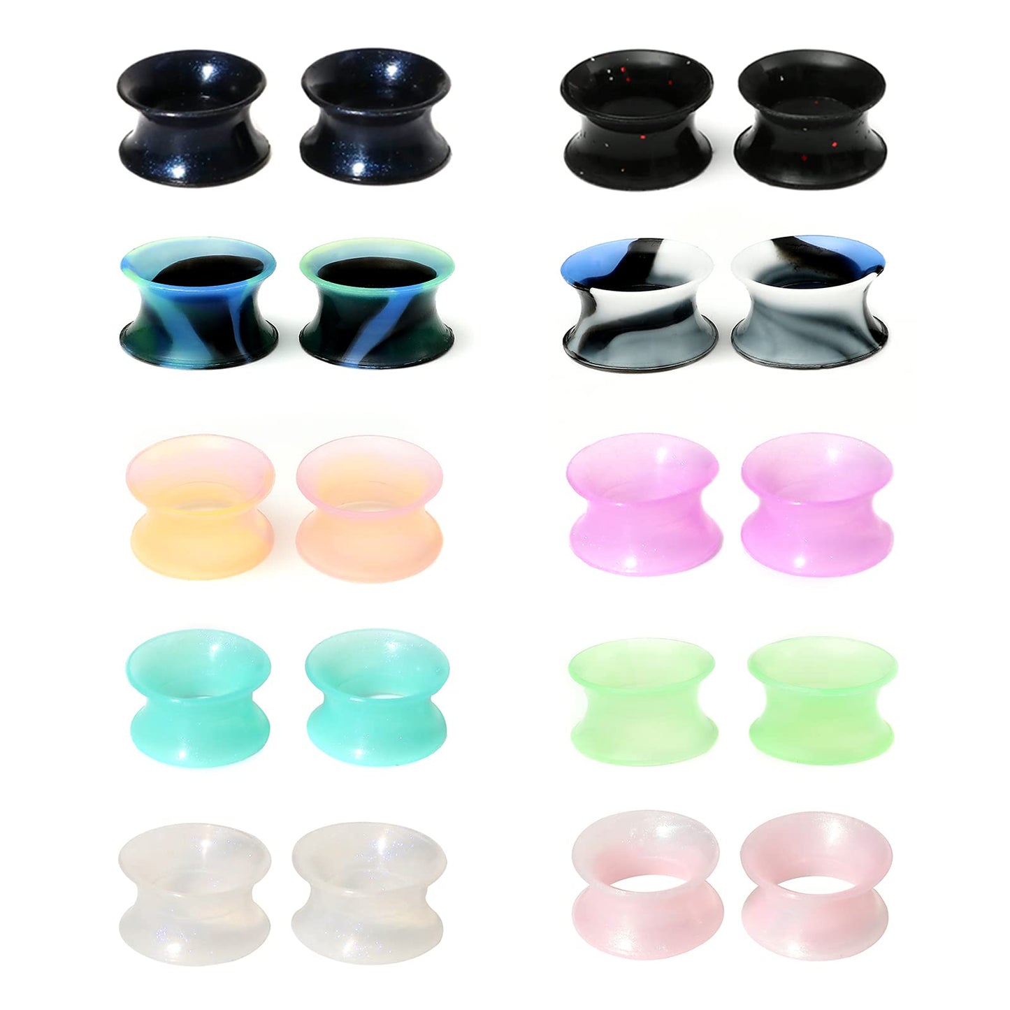 WBRWP 48/32/24/22/20/16/12pcs Ear Tunnels and Plugs - Double Flared Hollow Hard/Soft Silicone Ear Gauges - Ear Expander Stretcher Body Piercing Jewelry 8g-1"
