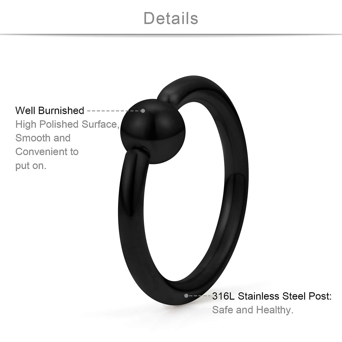 SCERRING 4 Pairs 20G 16G 14G 12G Stainless Steel Captive Bead Ring Nose Hoop Rings Eyebrow Lip Ear Tragus Cartilage Daith Septum Nipple Belly PA Retainer Piercing Jewelry 10-16mm