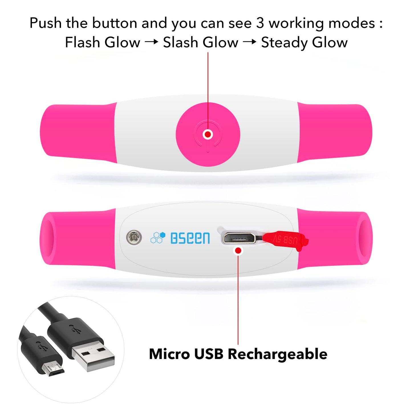 BSeen LED Pet Collar, USB Rechargeable, Glowing for Night Safety, Fashion Light up Collar for Small Medium Large Dogs (Pink)