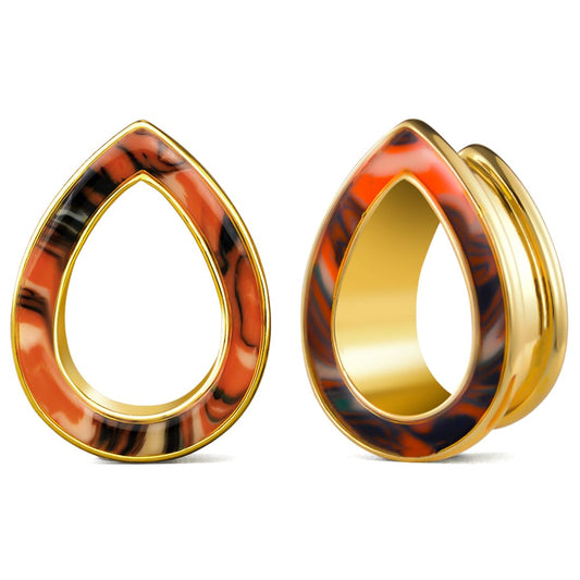 1 Pair 6mm-16mm Ear Gauge Teardrop Colour Opal Double Flared Plug Tunnels For Stretched Ears Brass Saddle Plug Gauges Women Body Piercing Jewelry