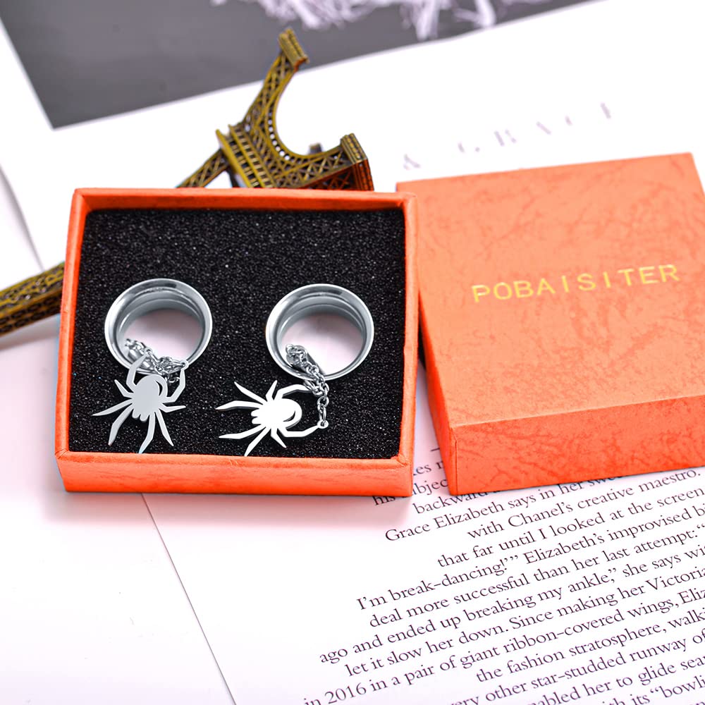 2PCS Stainless Steel Ear Gauges Tunnels Hollow Spider Bee Bat Chain Screw Fit For Men Women 6mm-25mm