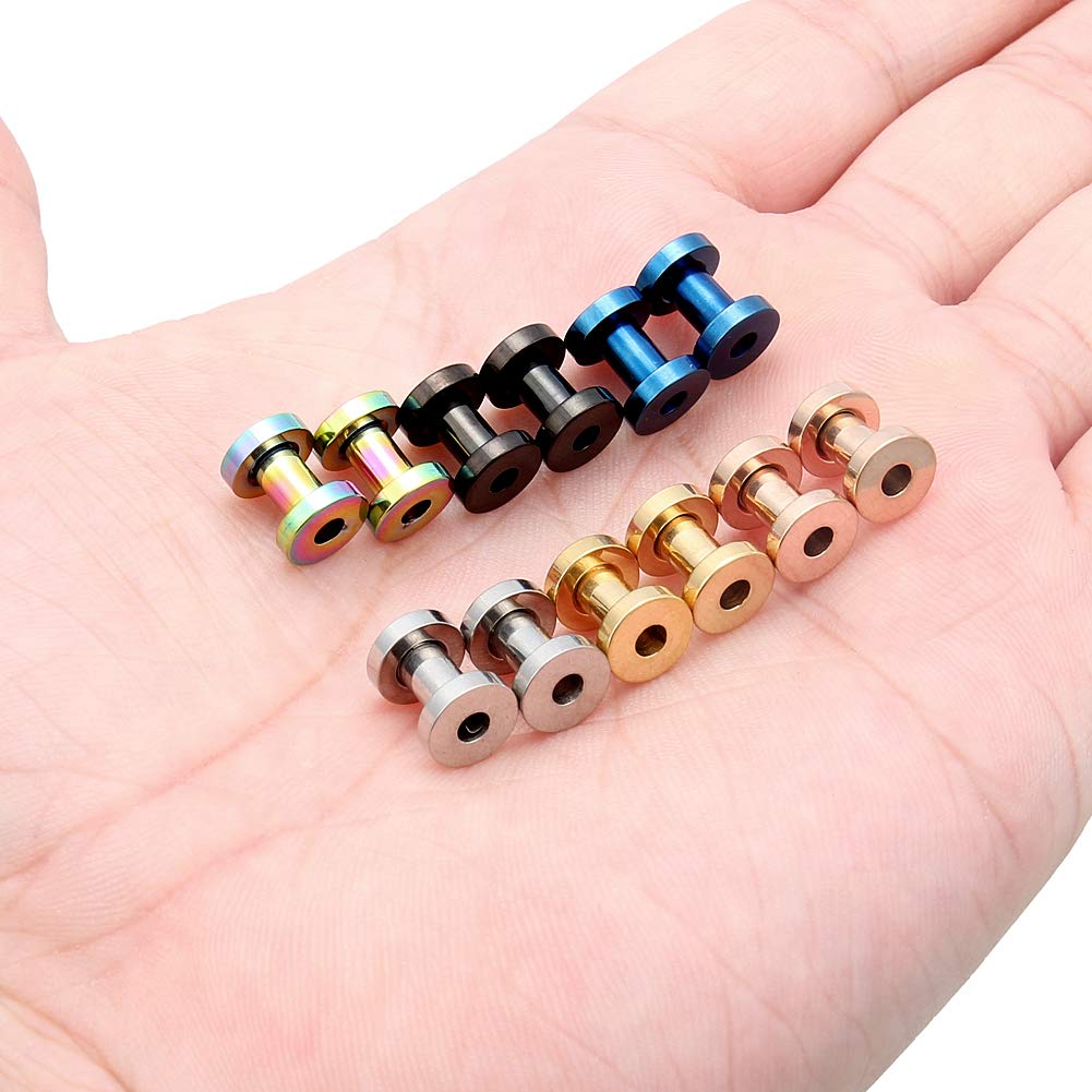 Lcolyoli Screw Fit Ear Gauges Kit Surgical Steel Tunnel Expander Earrings Earlobe Plugs Body Piercing Jewelry Set for Women Men 14G-00G 12 Pieces