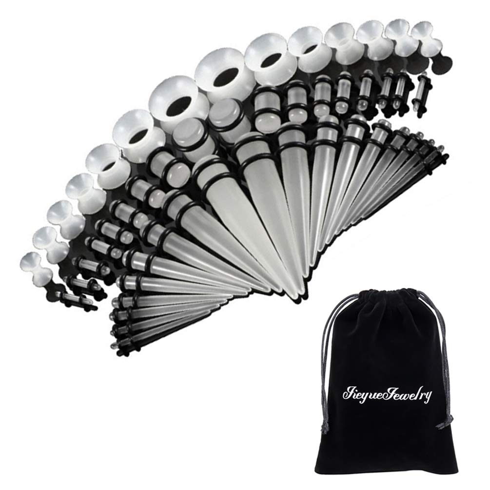 50 Pieces Ear Stretching Kit 14G-00G Acrylic Tapers and Plugs + Silicone Tunnels - Ear Gauges Expander Set Body Piercing Jewelry