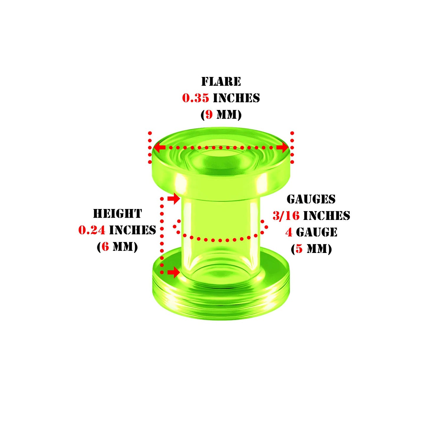 Pair of Green Acrylic flesh Tunnels External Piercing Jewelry Stretcher Screw-fit Ear Plugs Earring Lobe