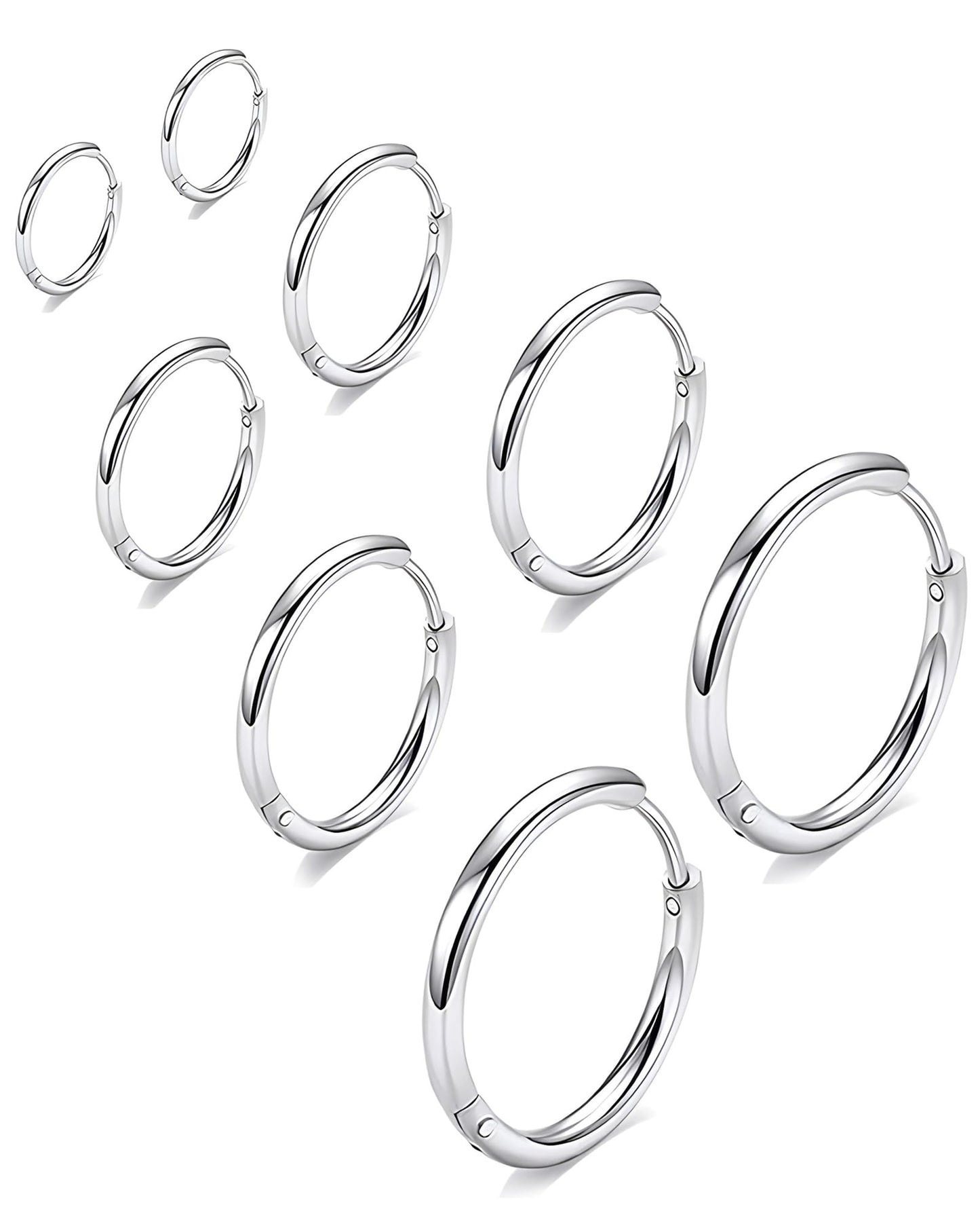 316L Surgical Stainless Steel Huggie Hoop Earrings 6mm 8mm 10mm 11mm 12mm 14mm Hypoallergenic Earrings Hoop Cartilage Helix Lobes Hinged Sleeper Earrings For Men Women Girls