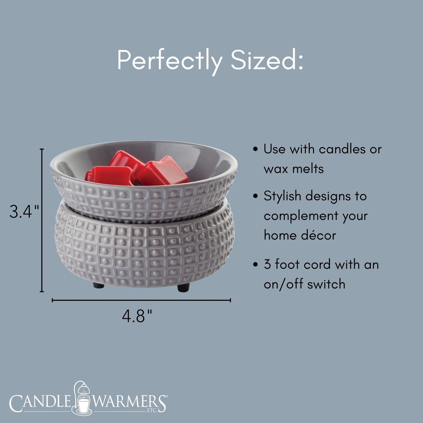 Candle Warmers Etc 2-In-1 Candle and Fragrance Wax Melt Warmer For Warming Scented Candles or Wax Melts and Tarts With To Freshen Room, Slate