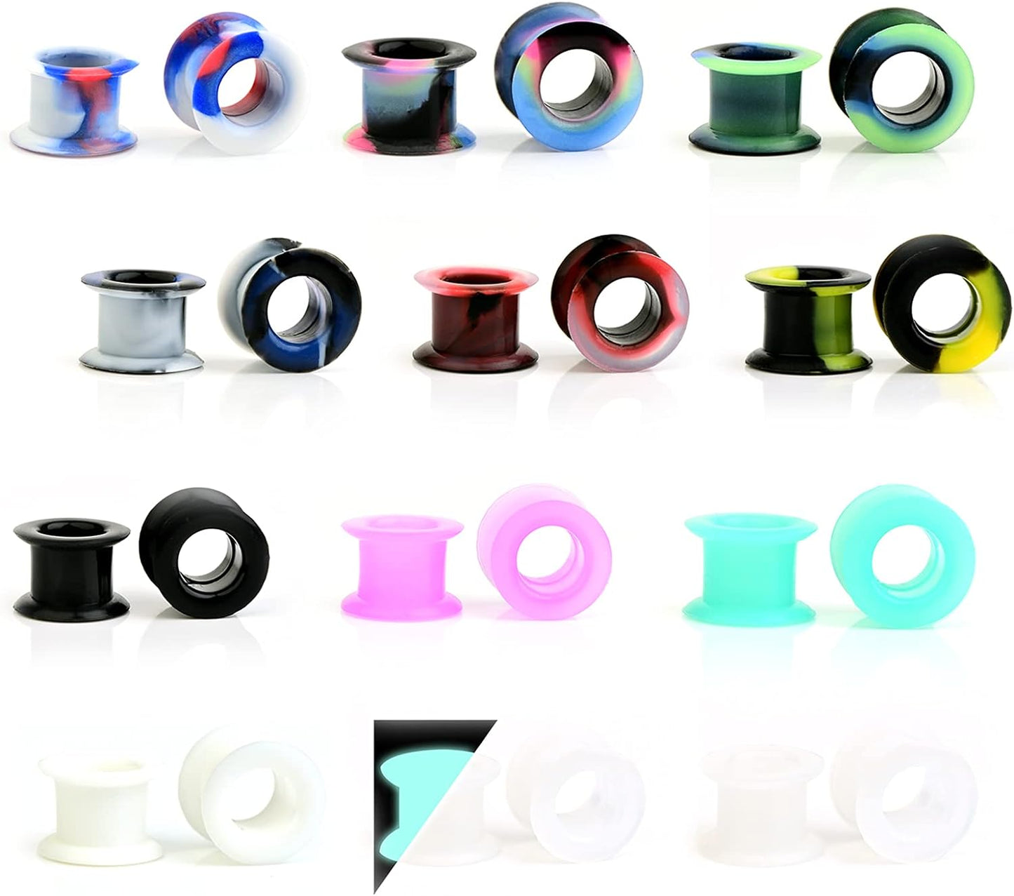 WBRWP 48/32/24/22/20/16/12pcs Ear Tunnels and Plugs - Double Flared Hollow Hard/Soft Silicone Ear Gauges - Ear Expander Stretcher Body Piercing Jewelry 8g-1"