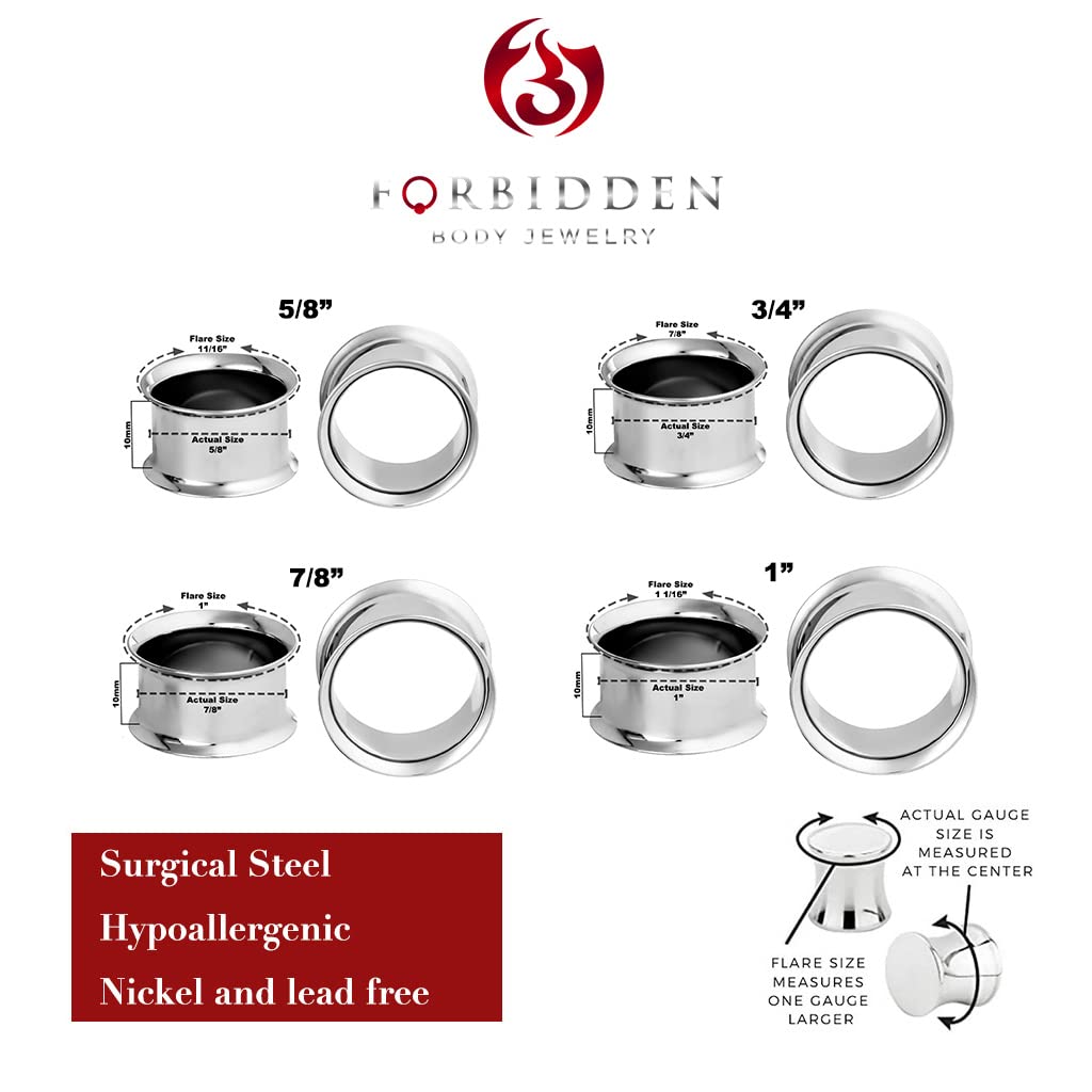 Forbidden Body Jewelry Ear Gauges, Ear Tunnels, Tunnels For Ears, 12G-2 Inch Surgical Steel Mirror Finish Double Flared Tunnel Plug Earrings (Sold in Pairs)