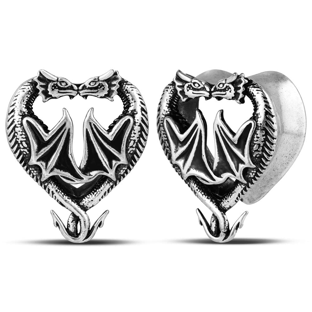 2PCS Stainless Steel 316L Punk Vintage Cross Skull Gauge For Ears Expander Stretcher Ear Tunnels Upgrade Saddle Plugs Double Flared Guage For Women Men 0g-1"