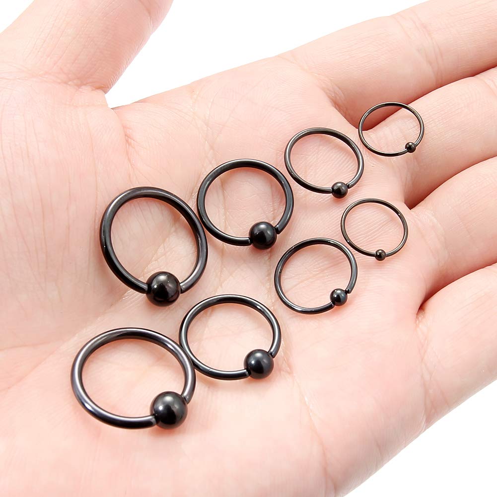SCERRING 4 Pairs 20G 16G 14G 12G Stainless Steel Captive Bead Ring Nose Hoop Rings Eyebrow Lip Ear Tragus Cartilage Daith Septum Nipple Belly PA Retainer Piercing Jewelry 10-16mm