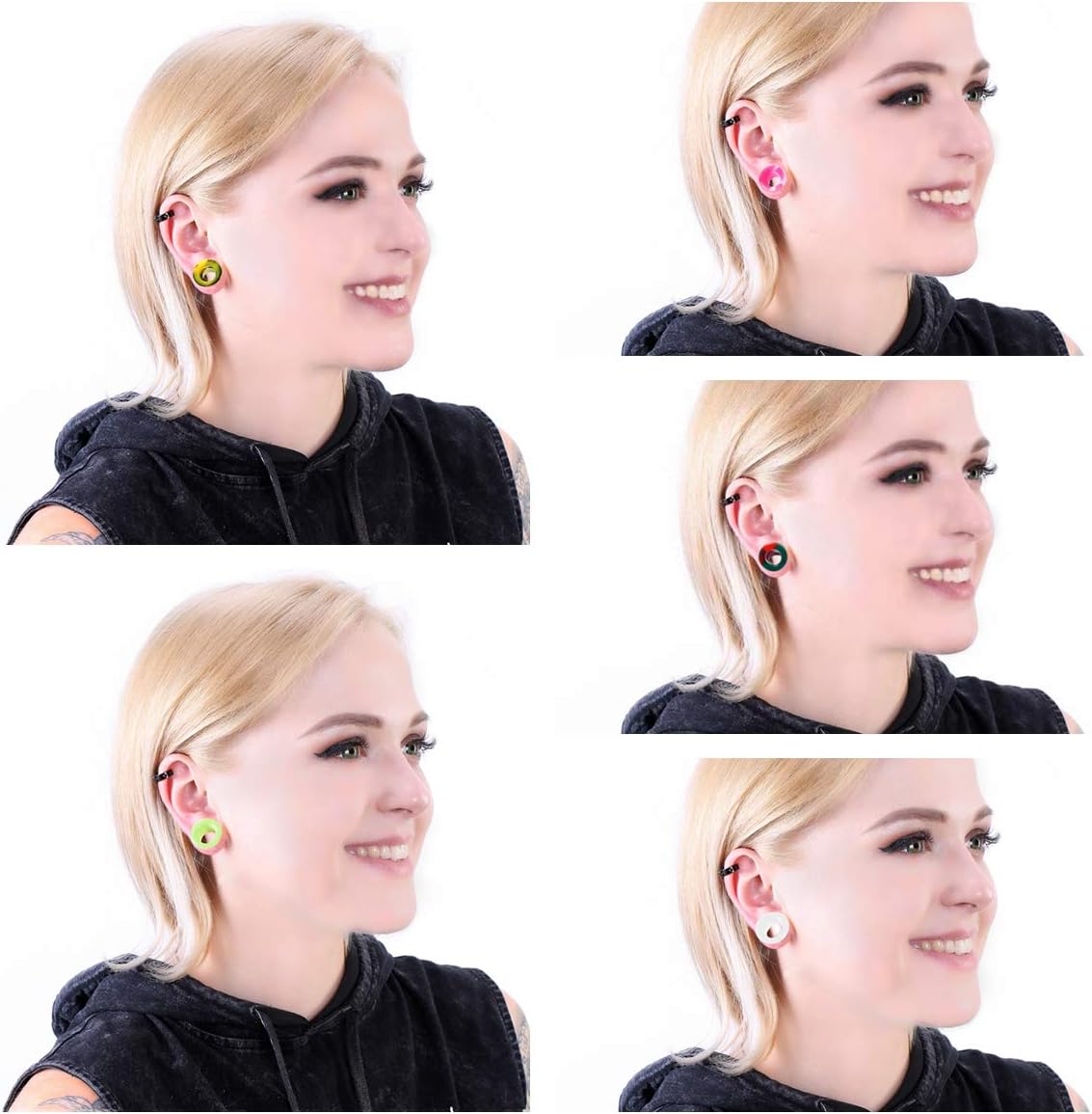 WBRWP 48/32/24/22/20/16/12pcs Ear Tunnels and Plugs - Double Flared Hollow Hard/Soft Silicone Ear Gauges - Ear Expander Stretcher Body Piercing Jewelry 8g-1"