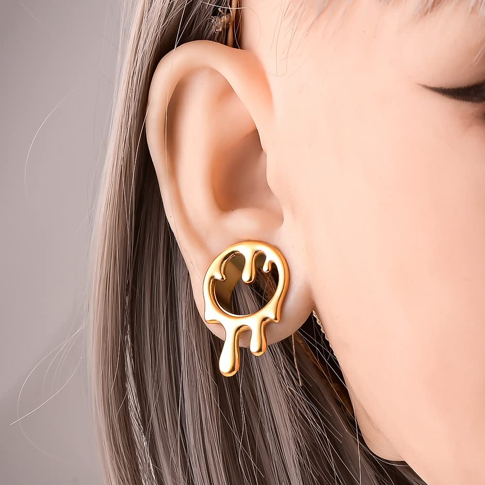 2PCS Cool Water Drops Ear Tunnels Plugs 316 Stainless Steel Ear Gauges Hypoallergenic Earring Expanders for Stretched Piercing Body Jewelry