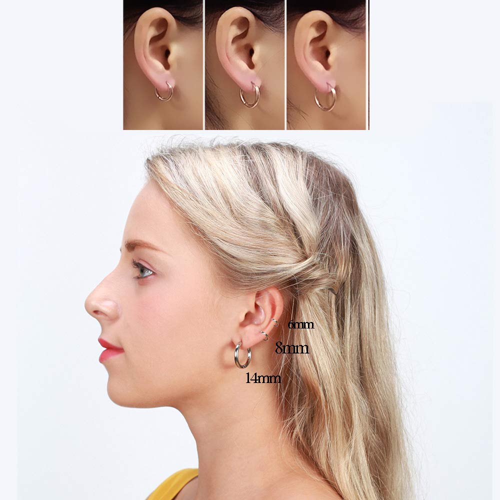 316L Surgical Stainless Steel Huggie Hoop Earrings 6mm 8mm 10mm 11mm 12mm 14mm Hypoallergenic Earrings Hoop Cartilage Helix Lobes Hinged Sleeper Earrings For Men Women Girls