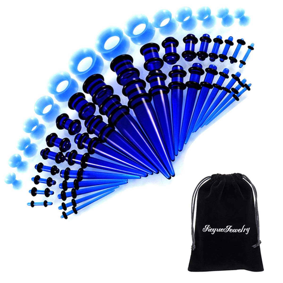 50 Pieces Ear Stretching Kit 14G-00G Acrylic Tapers and Plugs + Silicone Tunnels - Ear Gauges Expander Set Body Piercing Jewelry