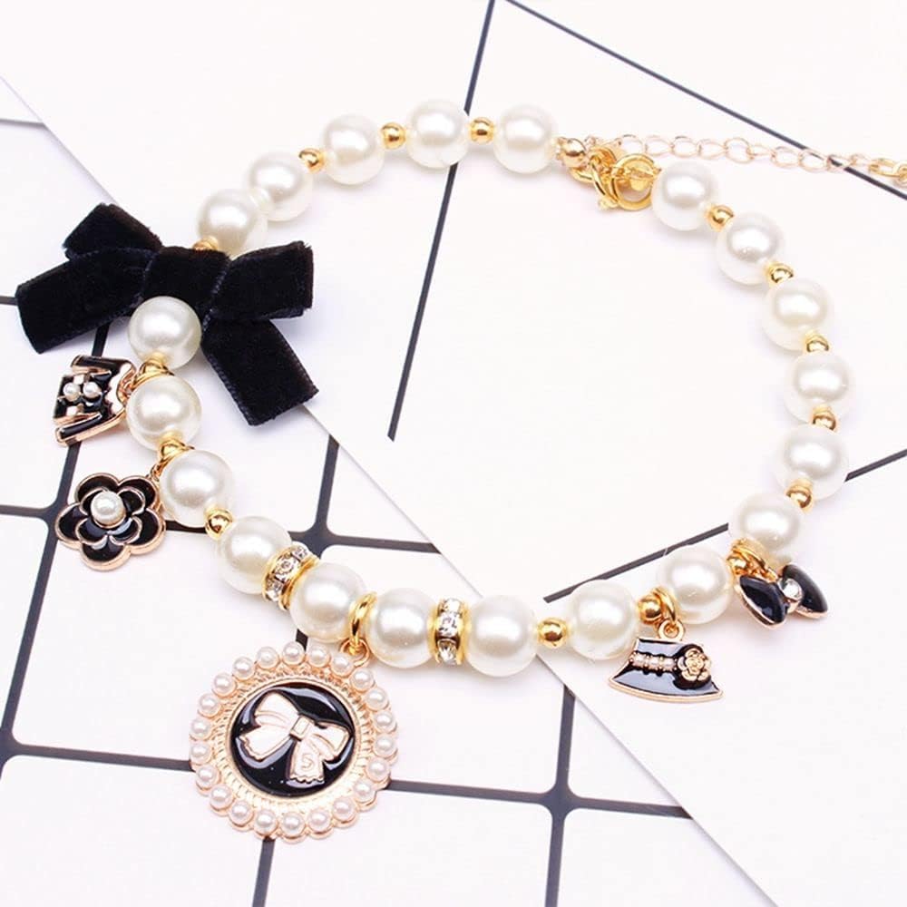 Dog Pearl Collars Princess Bow Necklace Pet Pearl Necklace DogCute Collar Puppy Accessories Cat Jewelry Pearl Neck Strap for Dog Cat (M)