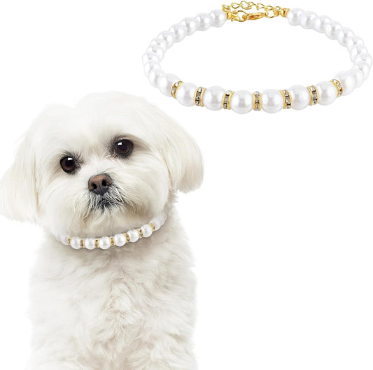 Dog Cat Pearl Collar Necklace, Adjustable Beaded Pet Collars Delicate Cat Wedding Collar Jewelry for Girl Cat Puppy Dogs Accessories (Gold)