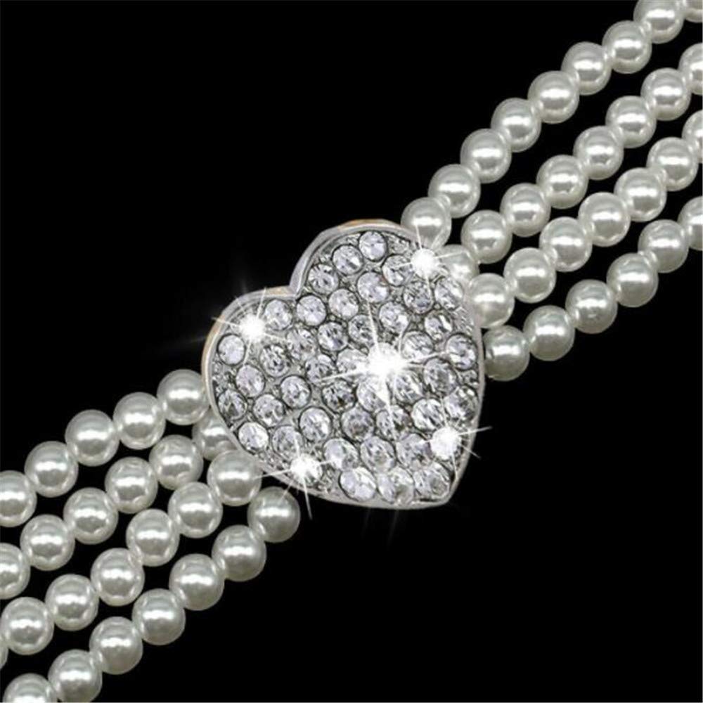 Dogs Kingdom 4 Rows Dog Cat Pearls Necklace Bling Rhinestone Heart Decor Collar Necklace Pet Puppy Jewelry Accessories,White,L:12-14" Neck