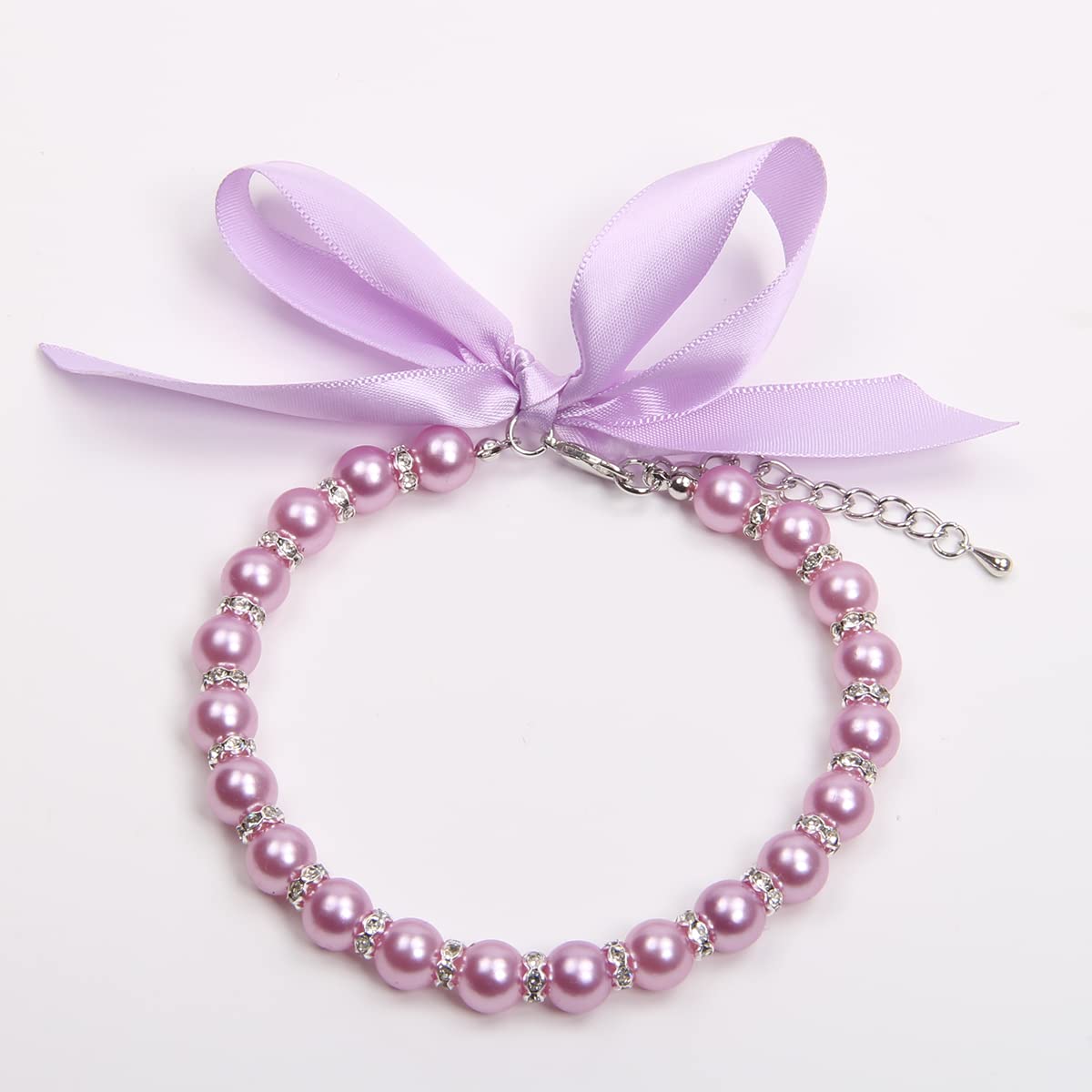 Dog Cat Pearls Necklace Collar with Bling Accessories and Ribbon Bow Pet Puppy Jewelry for Female Dogs Cats Small Medium (XL, Pink)