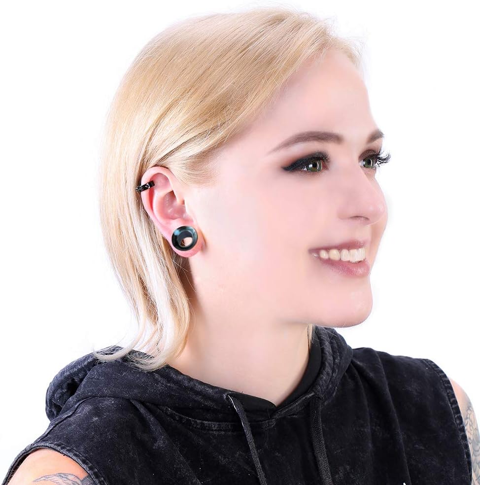 WBRWP 48/32/24/22/20/16/12pcs Ear Tunnels and Plugs - Double Flared Hollow Hard/Soft Silicone Ear Gauges - Ear Expander Stretcher Body Piercing Jewelry 8g-1"