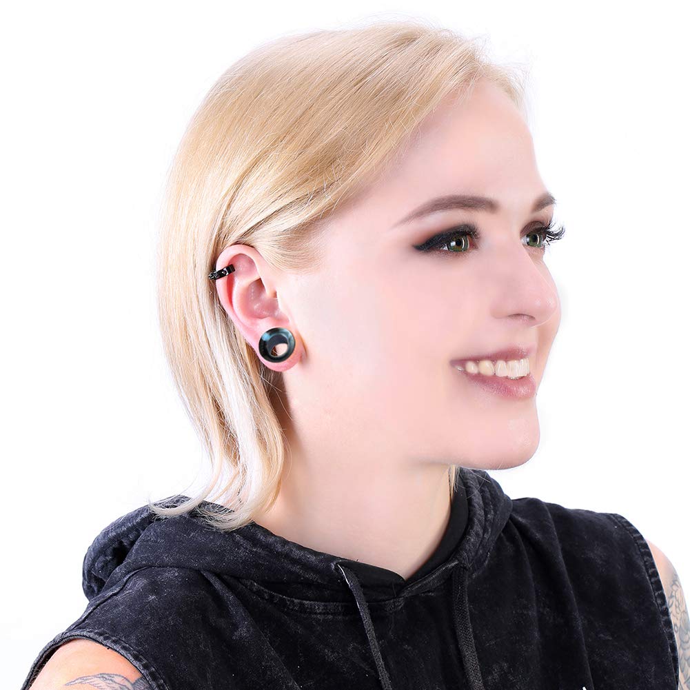 WBRWP 48/32/24/22/20/16/12pcs Ear Tunnels and Plugs - Double Flared Hollow Hard/Soft Silicone Ear Gauges - Ear Expander Stretcher Body Piercing Jewelry 8g-1"