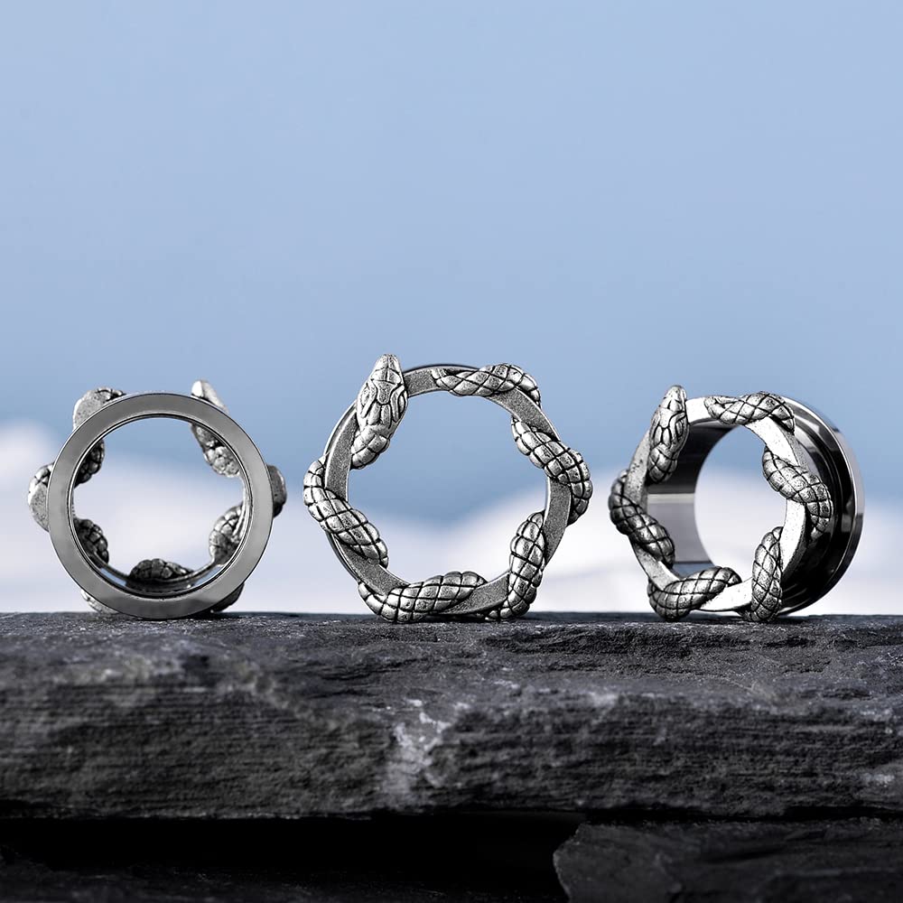 2PCS Stainless Steel Ear Gauges Screw Back Fit Tunnels For Ear Articulated Snake Cool Ear Stretchers Expander Double Flared Body Piercing Jewelry 0g-1inch